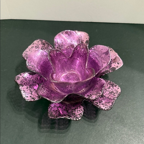 Glass flower tea light holder purple - Picture 3 of 14
